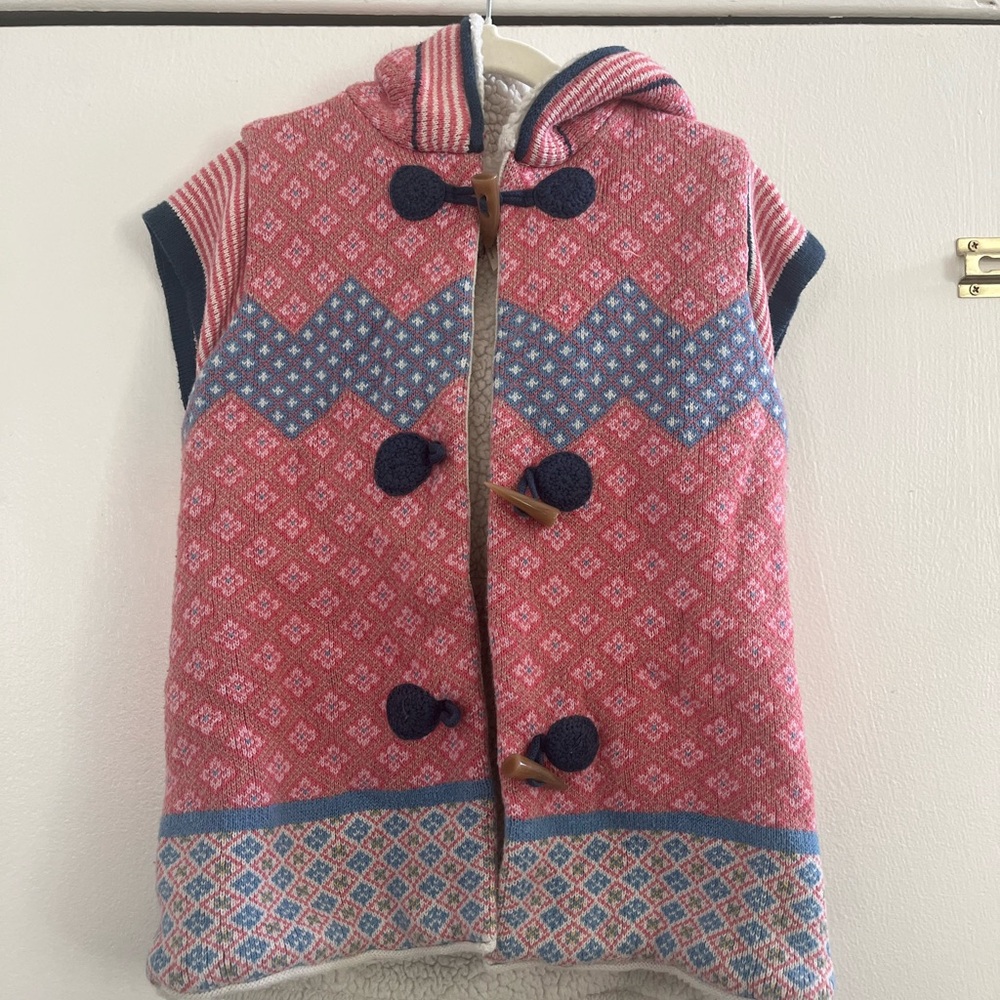 Matilda Jane Kids Pink and Blue Patterned Hooded Vest size 10